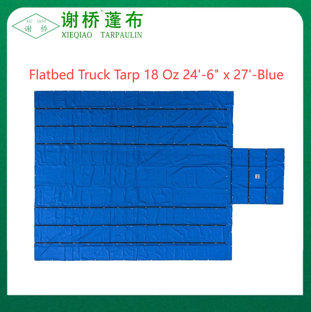 18oz düz yataklı kamyon muşamağı 24 "-6" "x27" (8 "damla) -Blue
