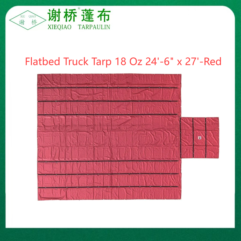 18oz düz yataklı kamyon muşamağı 24 "-6" "x27" (8 "damla) -Red